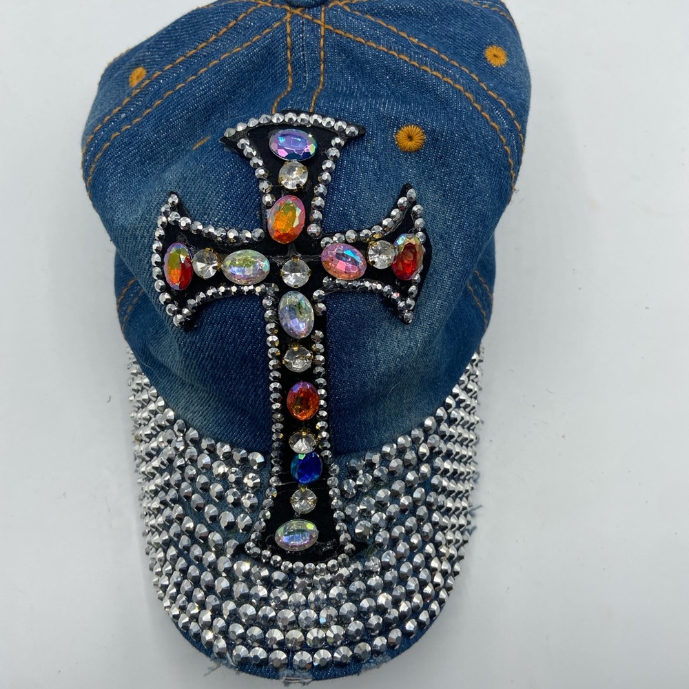 Rhinestone Cross Denim Cap